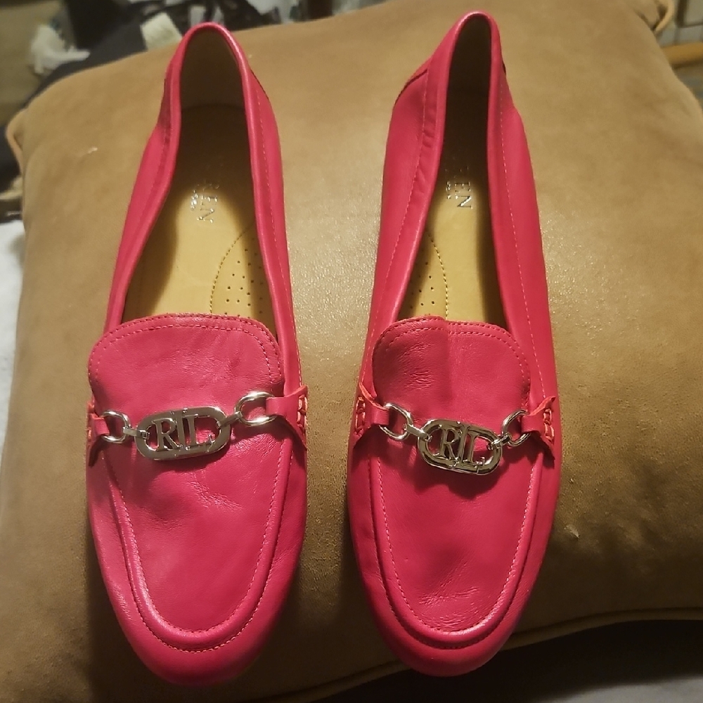 Ralph Lauren Vibrant Pink Loafers with Silver Accent